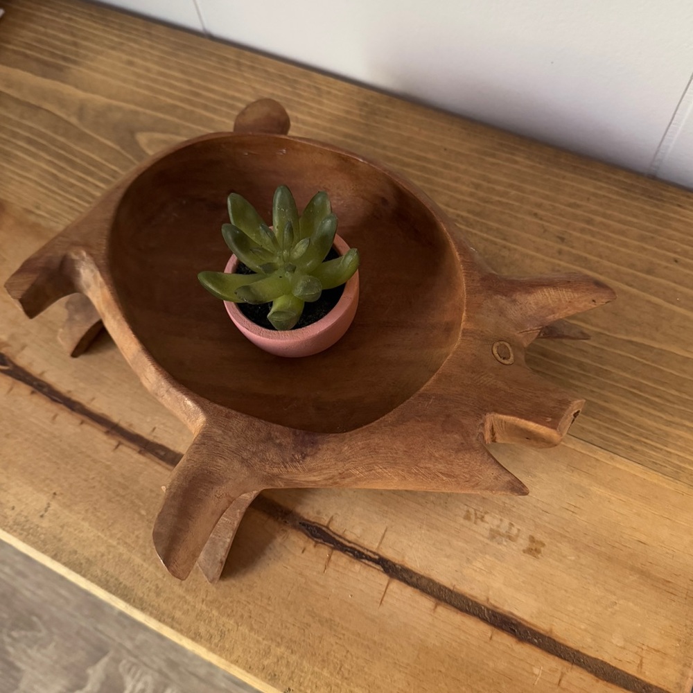 Vintage Carved Wooden Pig Bowl